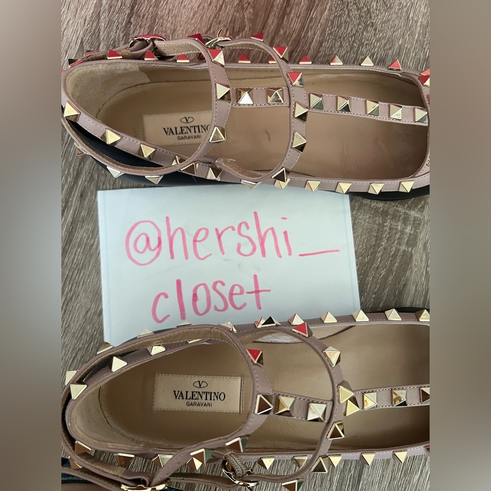 Valentino Garavani Black Calfskin Rockstud Caged Ballerina Flats 39.5 - Picture 4 of 10